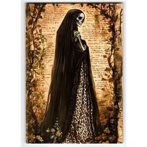 Vintage Halloween Postcard Skeleton in Leopard Print Dress Lithograph 5.5x4